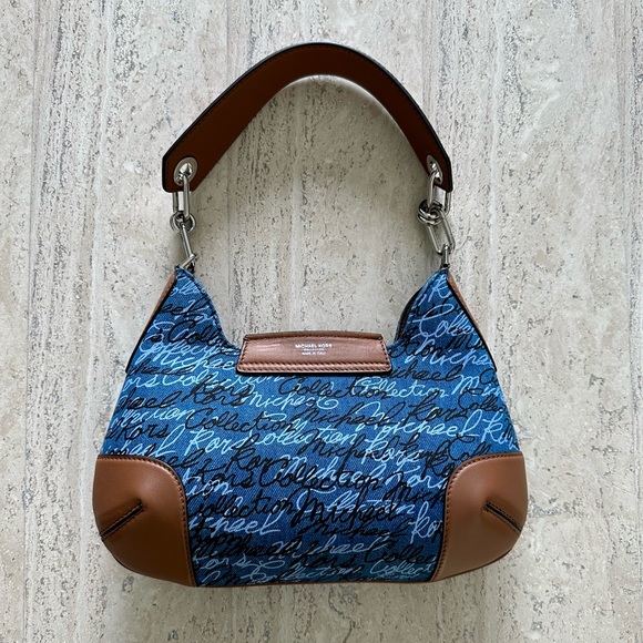 MK Collection Bancroft Medium Signature Print Denim Shoulder Bag - Picture 3 of 12